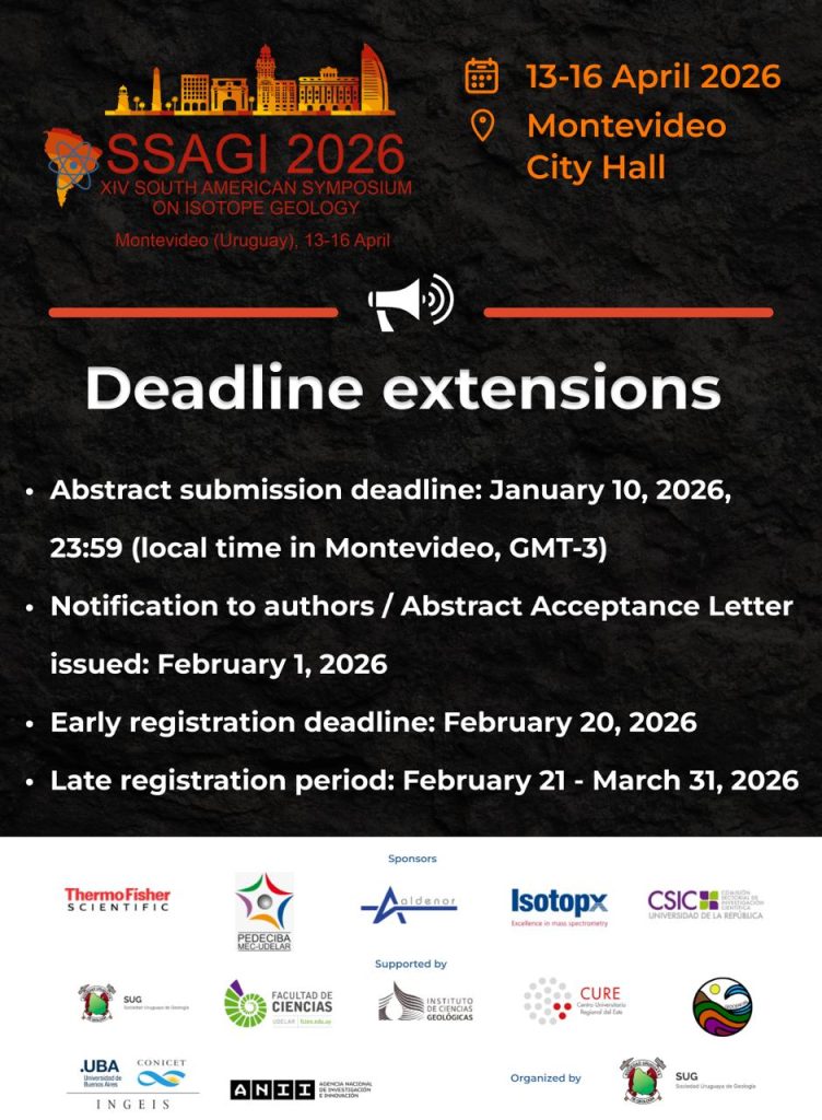 SSAGI 2026 XIV SOUTH AMERICAN SYMPOSIUM
ON ISOTOPE GEOLOGY
Montevideo (Uruguay), 13-16 April